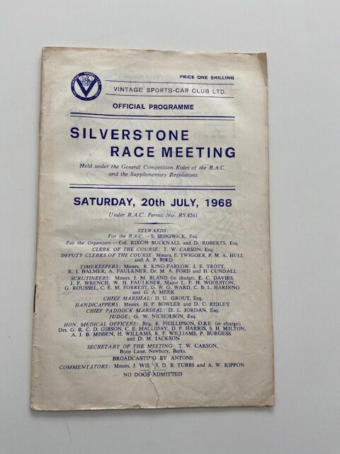 VSCC Silverstone Meeting July 1968 Programme