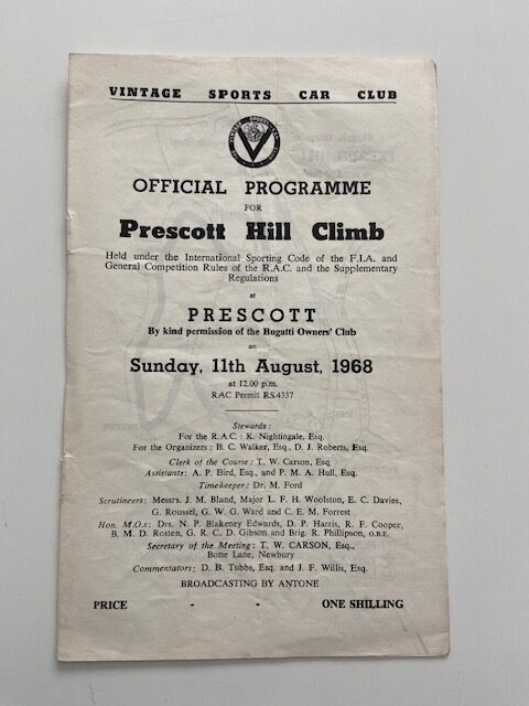 VSCC Prescott Hill Climb August 1968 Programme